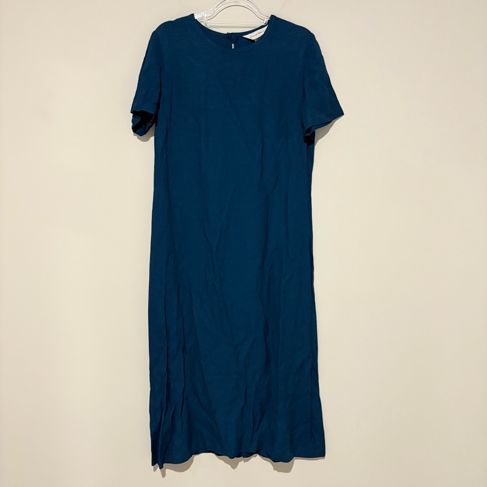 Elisabeth Williams Maxi Short Sleeve Dress Back Slit blue‎ size small petite